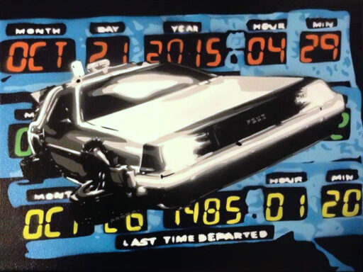 Toile représentant la delorean des films retour vers le futur
