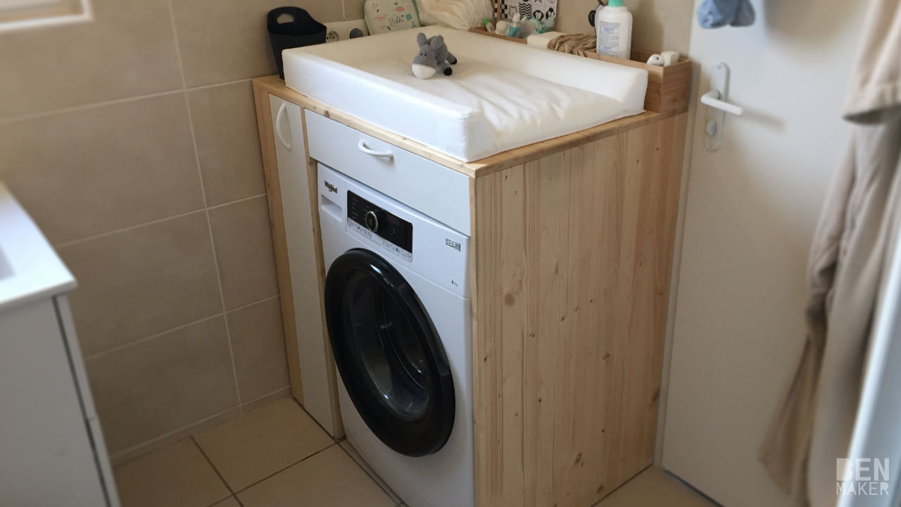 Meuble pour machine à laver et sèche-linge en hauteur avec